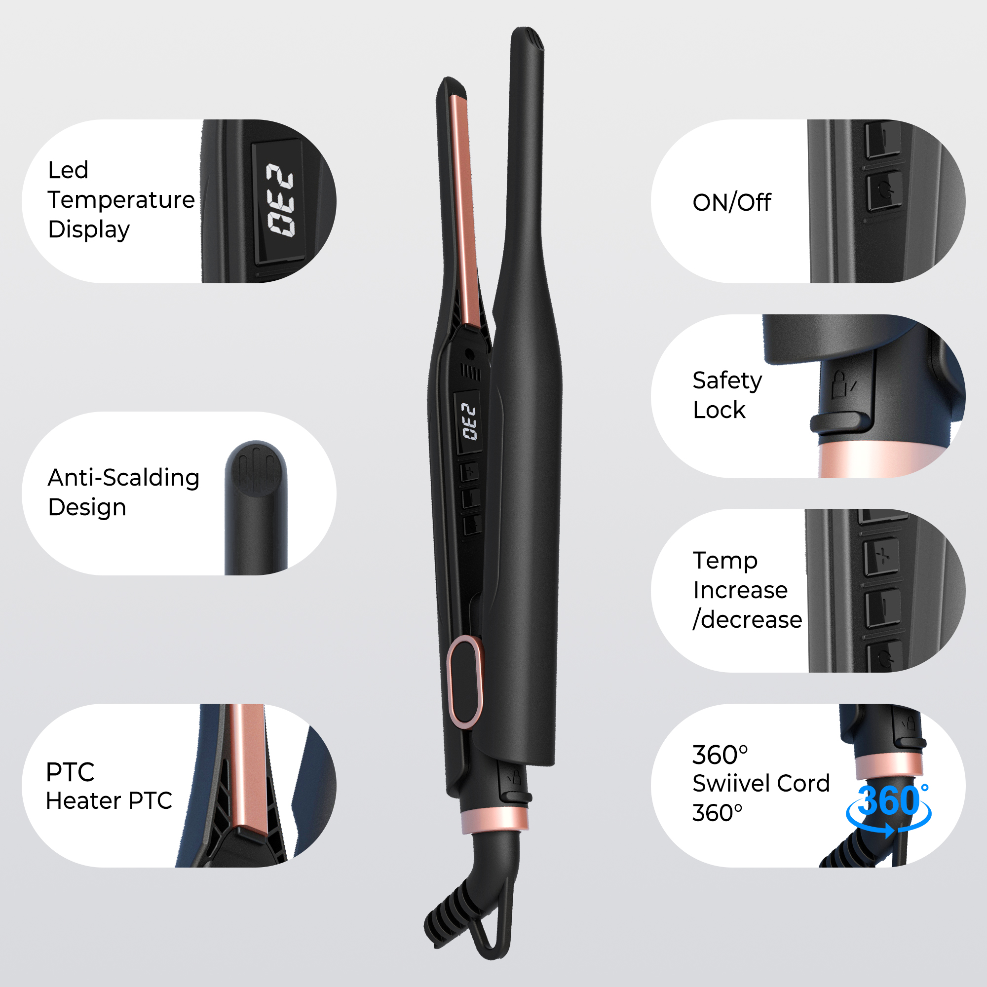 3/10 Zoll Bleistift-Glätteisen, Mini-Glätteisen, Haarglätter, kleine Glätteisen für kurzes Haar, dünner Bartglätter für Männer