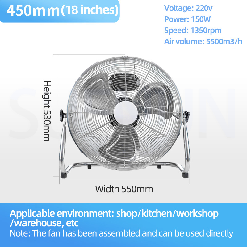 Gulv-/Loftventilator EXUAN Kraftig - 160W Ultrastrong Wind - Rustfrit Stål: Blå