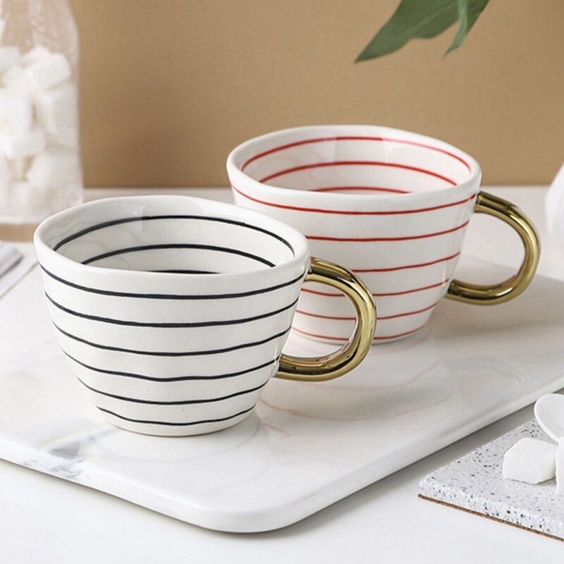Neue Geometrische Keramik Tasse Hand Gemalt Kapazität Wasser Griff Tasse Unregelmäßigen Milch Büro Kaffee Tasse Wohnkultur