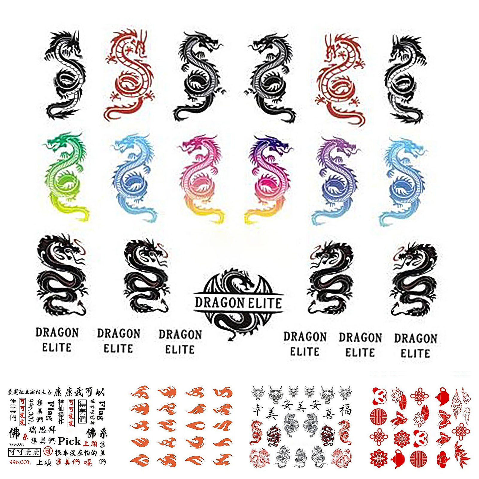 10 stuks chinese drakenpatroon karakters nail art sticker decal manicure decoratie nagelaccessoires
