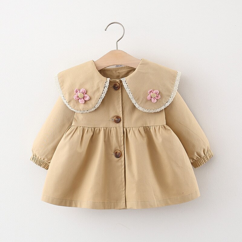 LZH New Toddler Baby Girls Spring Trench Coat For Infant Girl manica lunga Casual giacca a vento cappotto Outwear per bambini 1-4 anni: Khaki / 100-10 Hight 90-100c