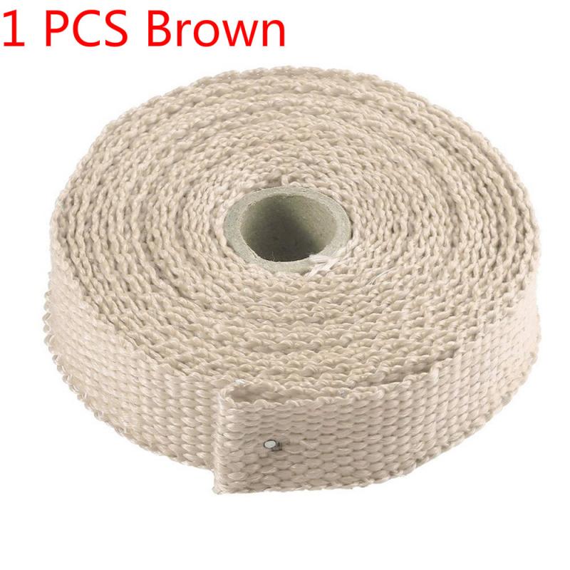 5M Motorfiets Uitlaat Thermische Tape Header Heat Wrap Manifold Isolatie Roll Slip Met Roestvrij Banden Auto Accessoires: Brown