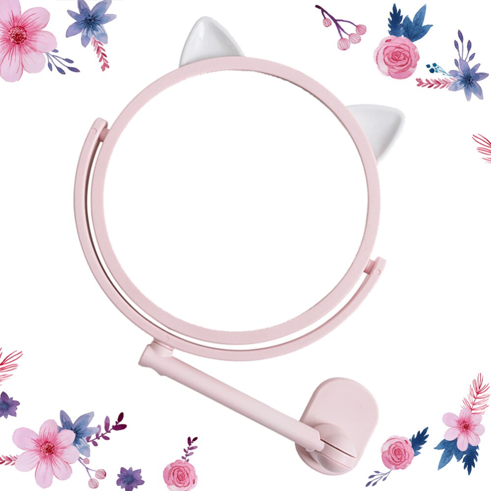 1pc Mirror Swivel Vanity Mirror Cat Ear Makeup Mirror Wall Mounted Cosmetics Mirror Bathroom Makeup Mirror: Pink