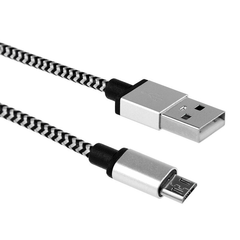 20 cm 1 m 2 3m Micro USB Cabo Curto USB Sincronização de Carregamento Rápido Nylon Cabo de Dados Do Telefone Móvel Android adaptador de Cabo do Carregador para Samsung: Prata / 2 m