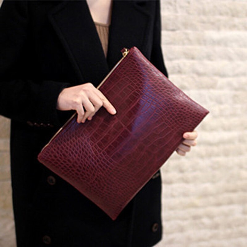 Goplus dame clutch pu læder dametaske krokodillemønster clutches håndtasker til kvinder: Rød