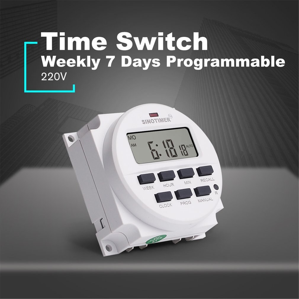 SINOTIMER AC 220V Weekly 7 Days Programmable Digital Time Switch Relay Timer Control Din Rail Mount for Electric Appliance