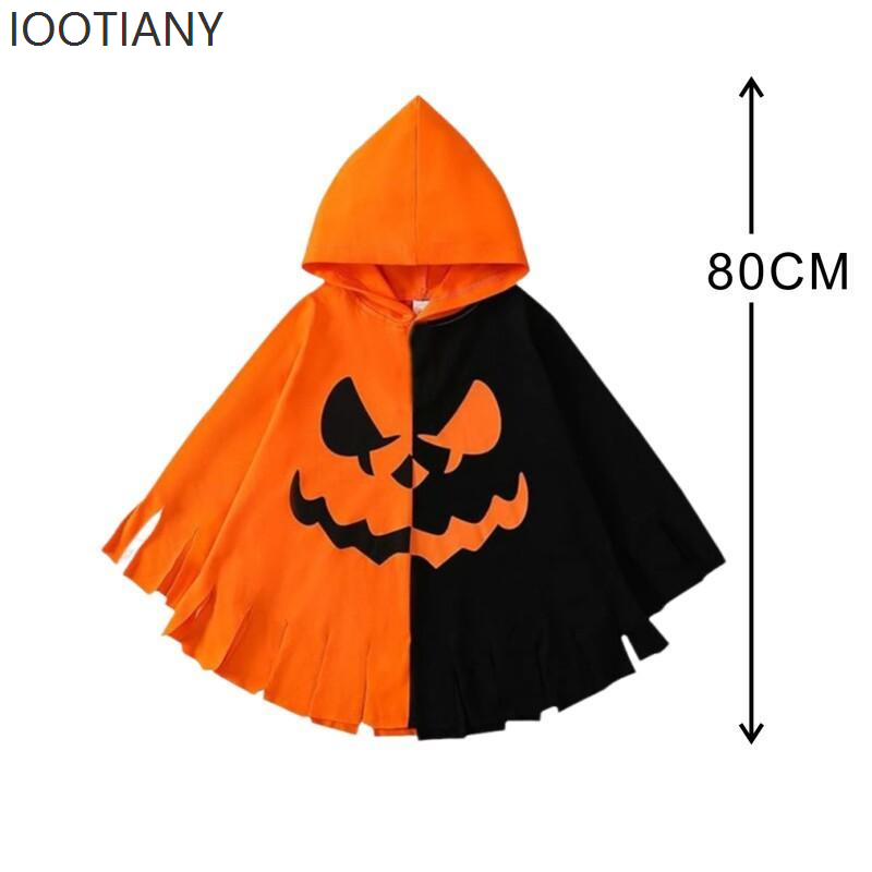 Costume da gioco di ruolo con stampa pipistrello zucca di Halloween Festa di carnevale per bambini Mantello con cappuccio abbinato ai colori arancione e nero Regalo: Default Title