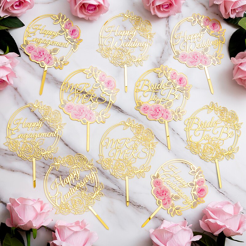 】acrylic Wedding Cake Topper Mr &amp; Mrs Happy Wedding Cake Decoratie Rose Serie