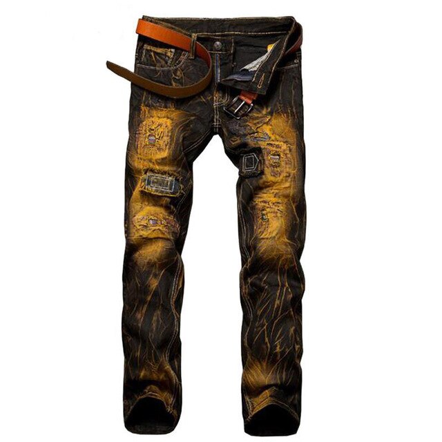 hommes déchiré Jean pantalon coupe ajustée en détresse Hip Hop trou Rock Denim mâle nouveauté Streetwear hommes Jean Punk pantalon: 42