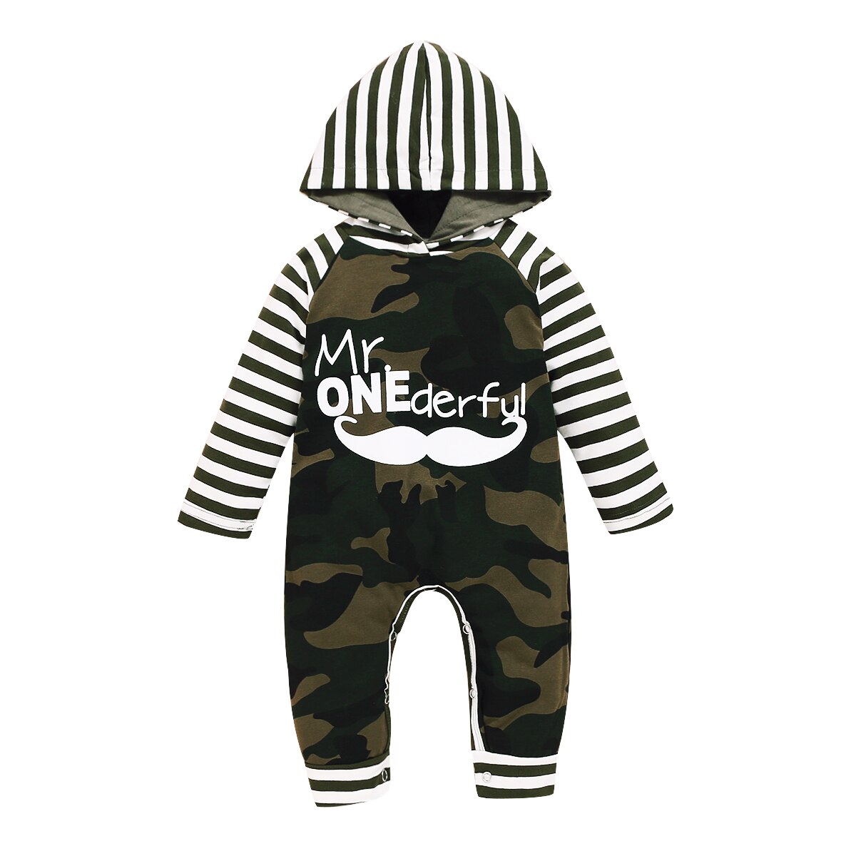 Babyjongens romper met capuchon, gestreepte lange mouwen, kleurblokletters, hoodie, camouflage jumpsuit, eendelig kledingstuk: B / 18m