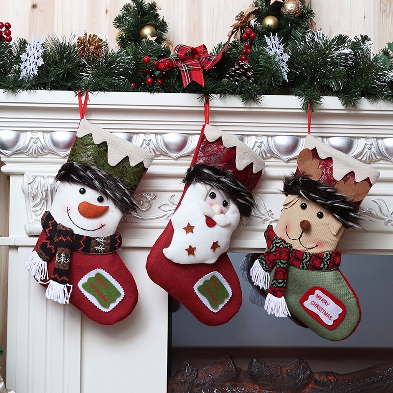 Retro jule sokker taske gammel mand snemand elg hængende børn jule slik taske stereo sokker