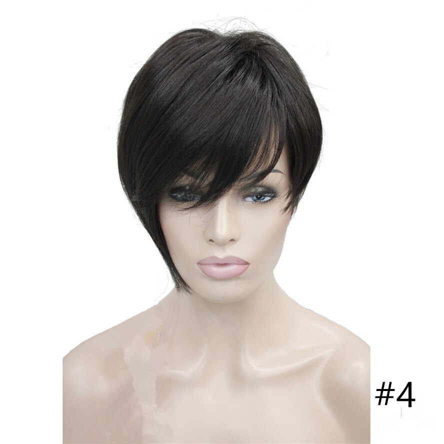 Strongbeauty kvinders parykker asymmetrisk skrånende pandehår kort lige bob naturlig syntetisk fuld paryk 6 farve: #4