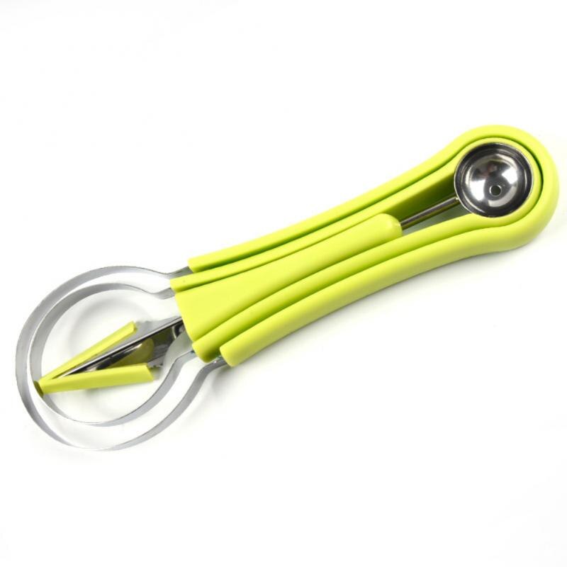 Cuchara de excavación de fruta, plato separador de pulpa, cuchillo de tallado, juego de tres piezas, removedor de doble cabeza, bola de acero inoxidable: A01