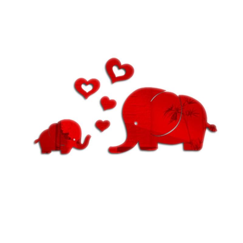 6 Pcs Mirror Wall Stickers Cute Mirror Decal Cartoon Elephant 3D Mirror Removable Wall Decal Sticker DIY Home Decoration: Red