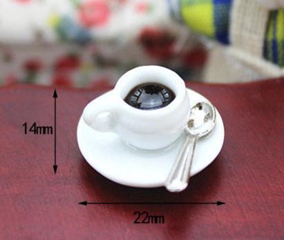 1 Set Mini 1/12 Dollhouse Miniature Coffee Cup + Spoon for 1/6 Blyth BJD Doll Food Drinks Pretend Play Kitchen Toy: Default Title