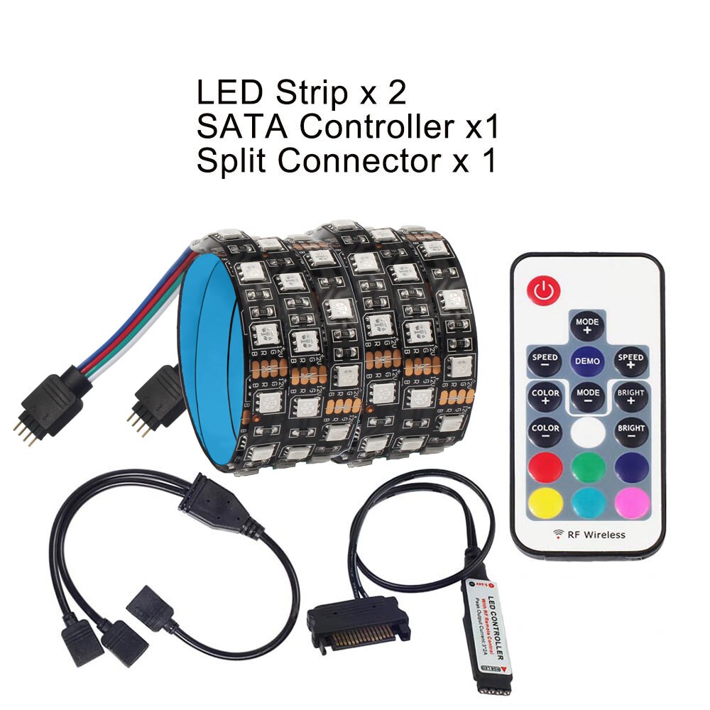 SATA LED Strip Light 5050 RGB DC12V Sata power supply interface for PC Computer Case,17Key RF Remote Control LED Strip Light: Two Strip / 100CM