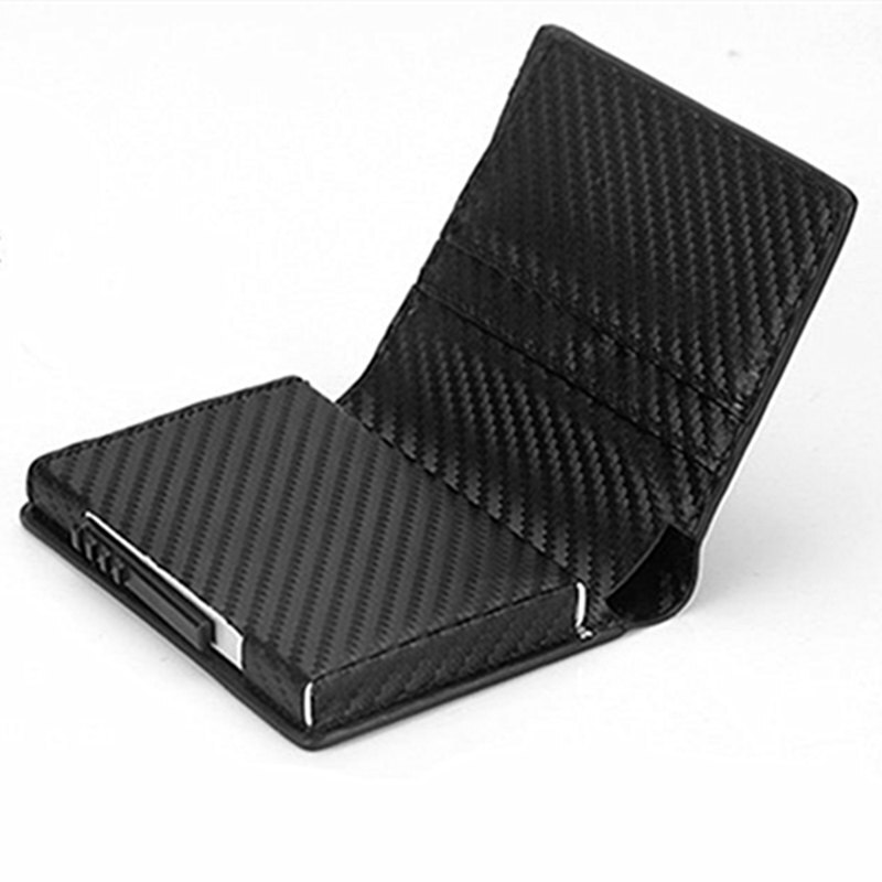 Bisi goro visitkortpakke rfid protector slim kreditkortholder pung aluminium mænd kvinder metal pung til kort: Carbon black x -36