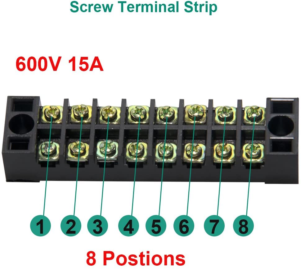 (6 Sets) 8 Positions Dual Row 600V 15A Screw Terminal Strip Blocks with Cover + 400V 15A 8 Positions Pre-Insulated Terminals