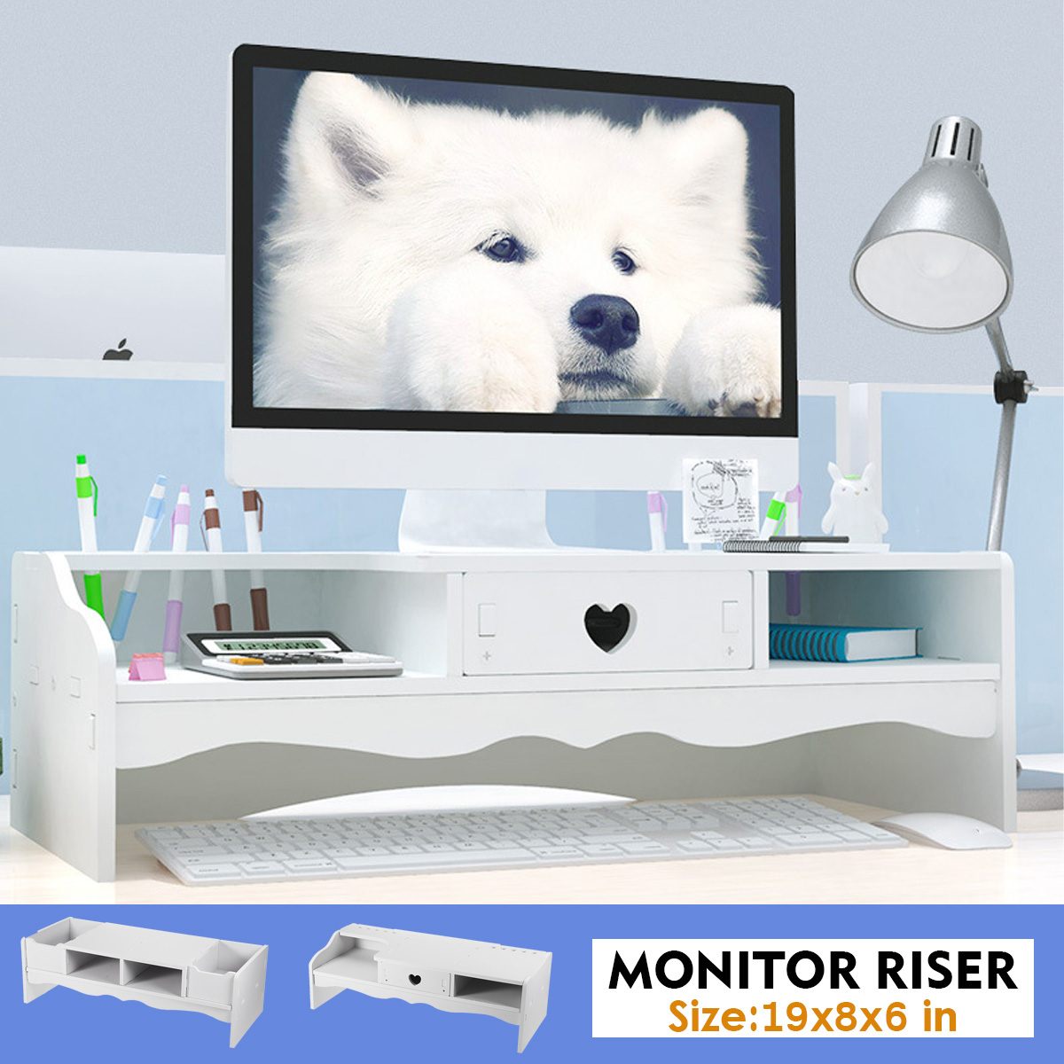 Computer Monitor Riser Stand Desktop Holder Laptop Display Screen Shelf Drawer Storage Rack Organizer Monitors Accessories