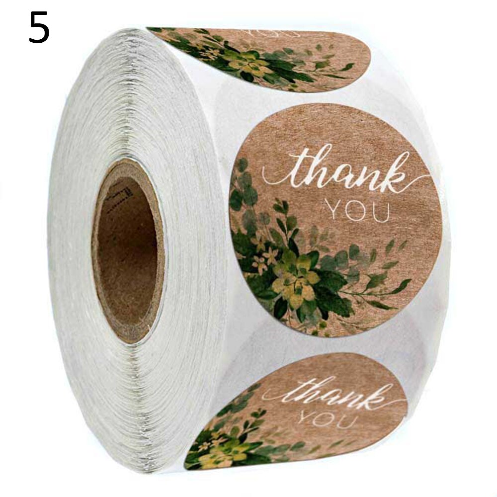500 Labels/roll Kraft Round Flower Thank You Stickers Labels Scrapbooking Stickers for DIY Crafts Package Stationery Sticker: 5