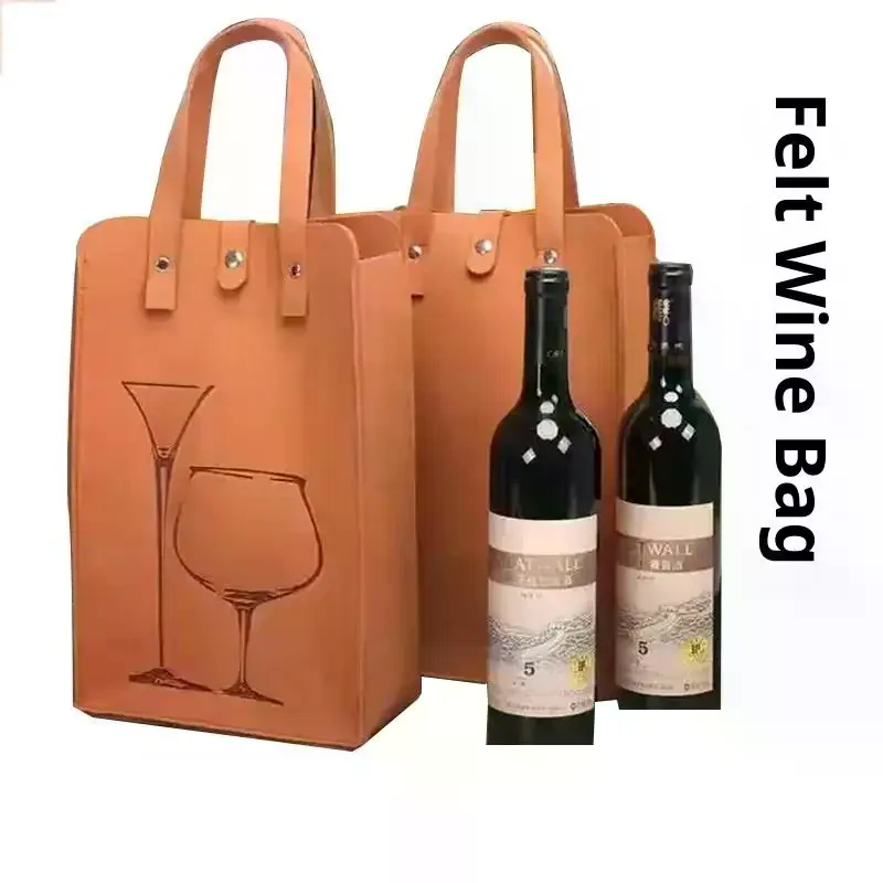 Vilten wijnfleszak Dubbele flessen Grote dragende draagbare drankverpakking Handtas Cadeaupapier Opbergtas Wijndraagtas