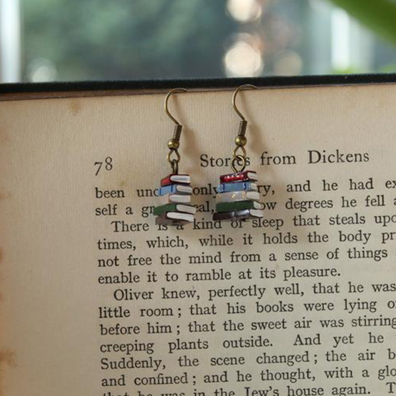 School Retro Bibliotheek Stapel Boeken Oorbellen Mode Persoonlijkheid Multicolor Boeken Oorbellen Sieraden Accessoires