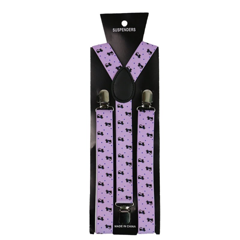 Winfox 2.5cm Wide Animal Print Cat Braces Suspenders Men Women Clip on Suspenders Adjustable Clothes Pants