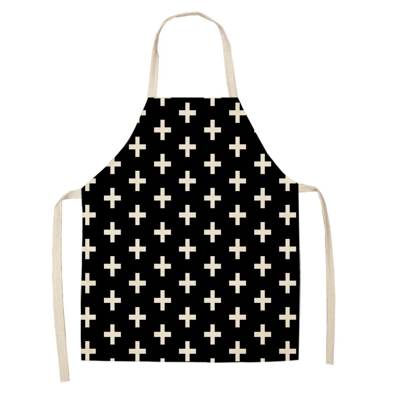 1 stuk zwart-wit geometrisch keukenschort voor vrouwen en mannen thuis koken bakken winkel schoonmaken katoenen linnen slabbetjes 53*65cm g1006: P