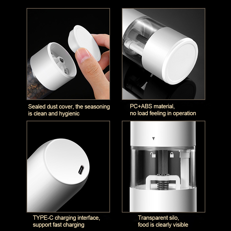 Elektrische Automatische Molen Peper En Zout Molen Usb Opladen Spice Zout Pepermolen Verstelbare Grofheid Molen Keuken Gereedschap