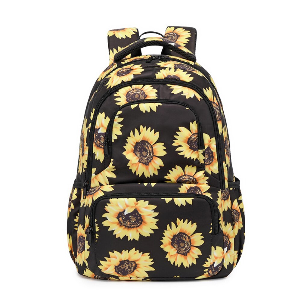 Mochila con estampado de girasol de atinfor, mochilas escolares reflectantes para niñas, mochilas para ordenador portátil, mochila escolar con Floral: Black