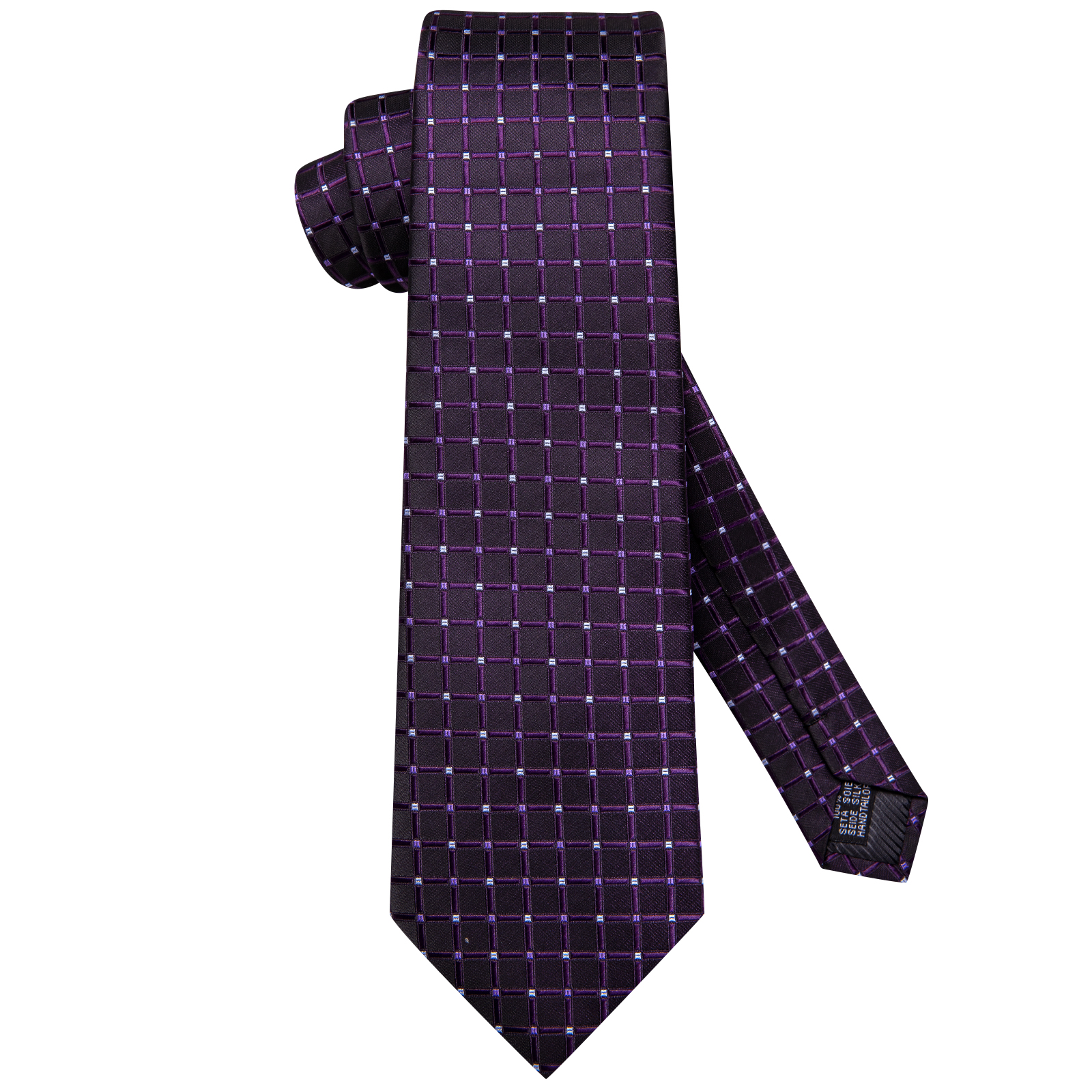 Hallo-binden Plaid Punkte Lila Grau Herren Elegante Krawatte Taschentuch Manschettenknöpfe für Rauchen Klassische Seide Luxus Krawatte für Mann