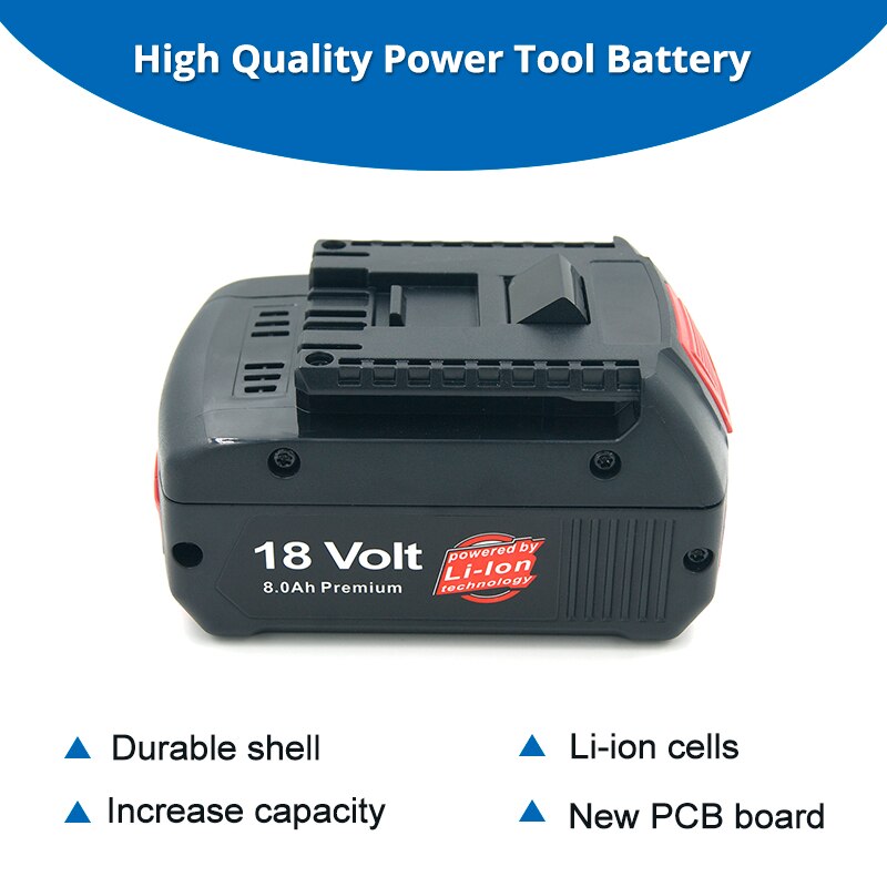 5.0ah/6.0ah/8.0ah 18v li-ion batteri til bosch bat 609 bat 610g bat 618g bat 619 bat 621 bat 620 ledningsværktøj led-indikator