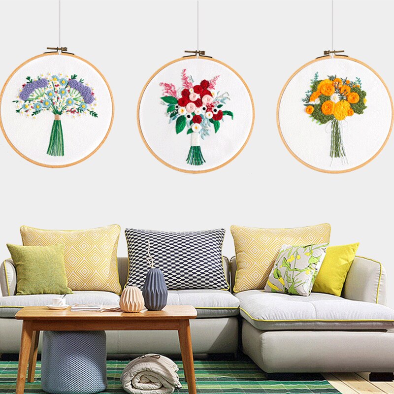 Gör-det-själv broderi kit blombukett mönster hantverk korsstygn material paket set dekor broderi båge sytillbehör