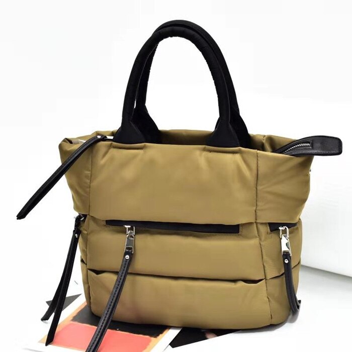2020 novo inverno espaço de algodão bolsa feminina casual totes saco para baixo pena acolchoado senhora ombro saco sac a mian crossbody: khaki / 27cm 23cm 16cm