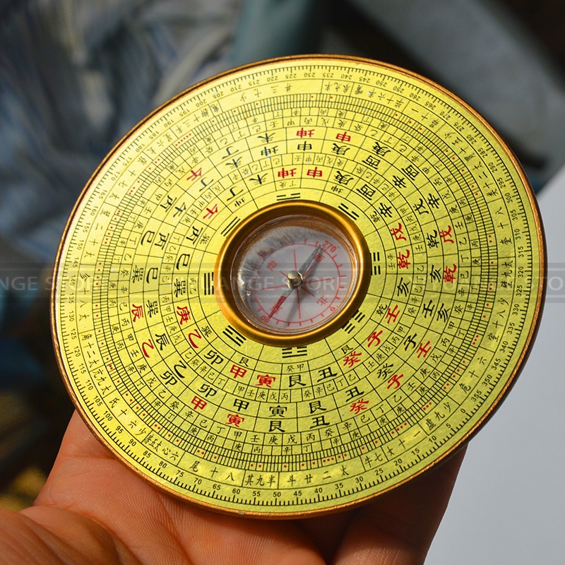 Fengshui kinesiskt forntida harts luopan kompass kopparaktig yta luo jing yi utarbeta luo pan 10cm