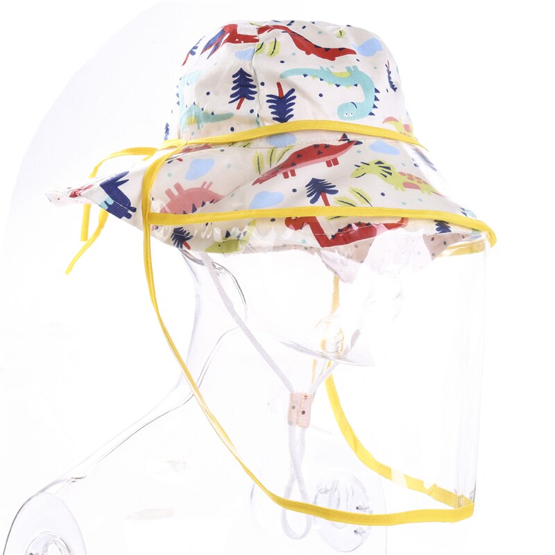 Trend Kids Protective Waterproof Bucket Hat Floral Cartoon Print Fisherman Cap with Removable Full Face Shield