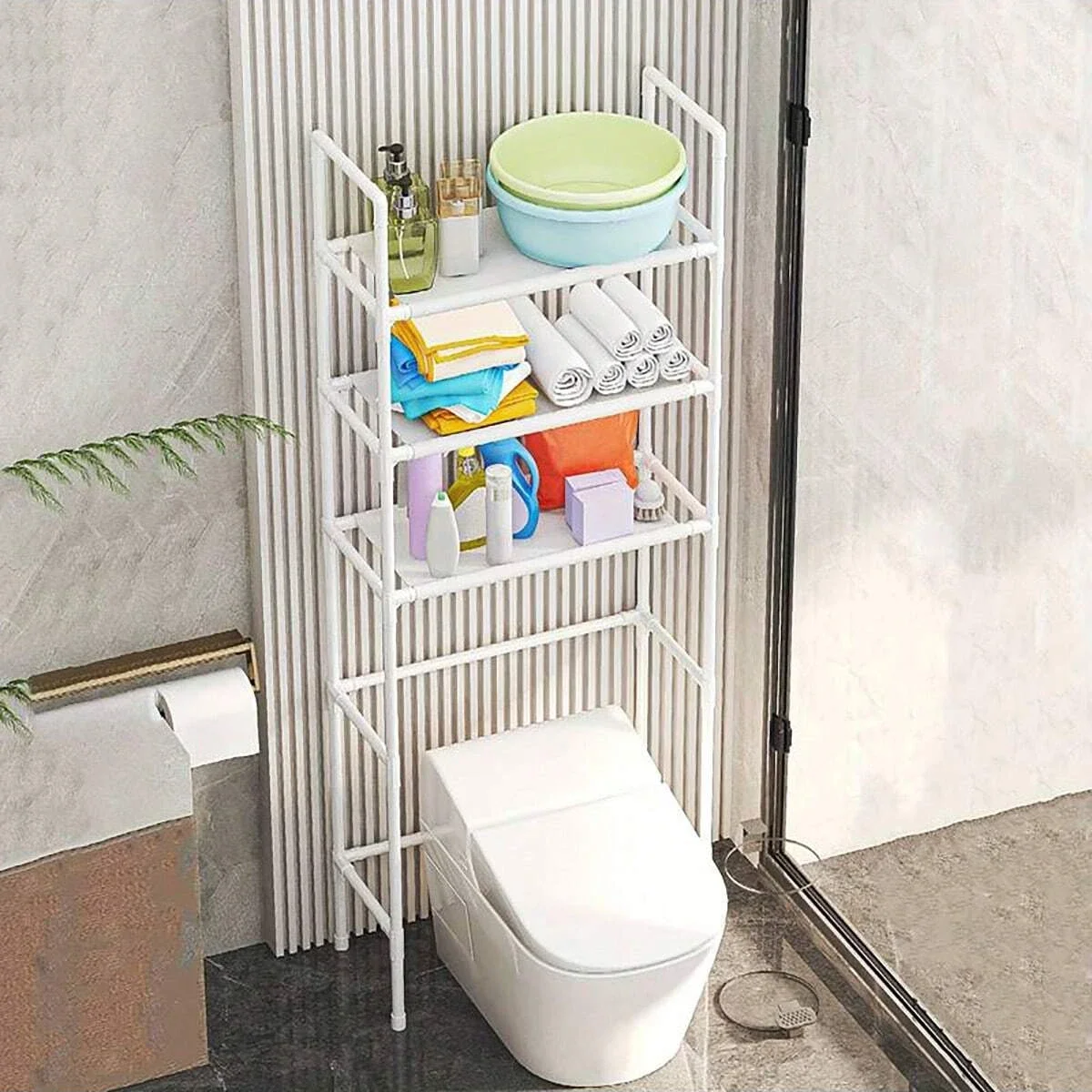 Badkameropbergrek Ruimtebesparende standaardhouder Multifunctionele vloertype Toiletopbergrekken Meerlaagse wasmachineplank