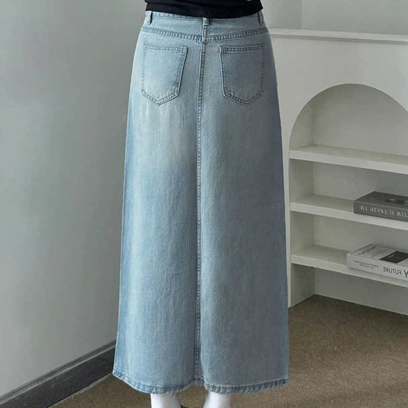 S -3xl denim nederdele kvinder sommer tynde højtaljede slidser mellemlange a-linje wrap hofter nederdel damejeankjoler street wear