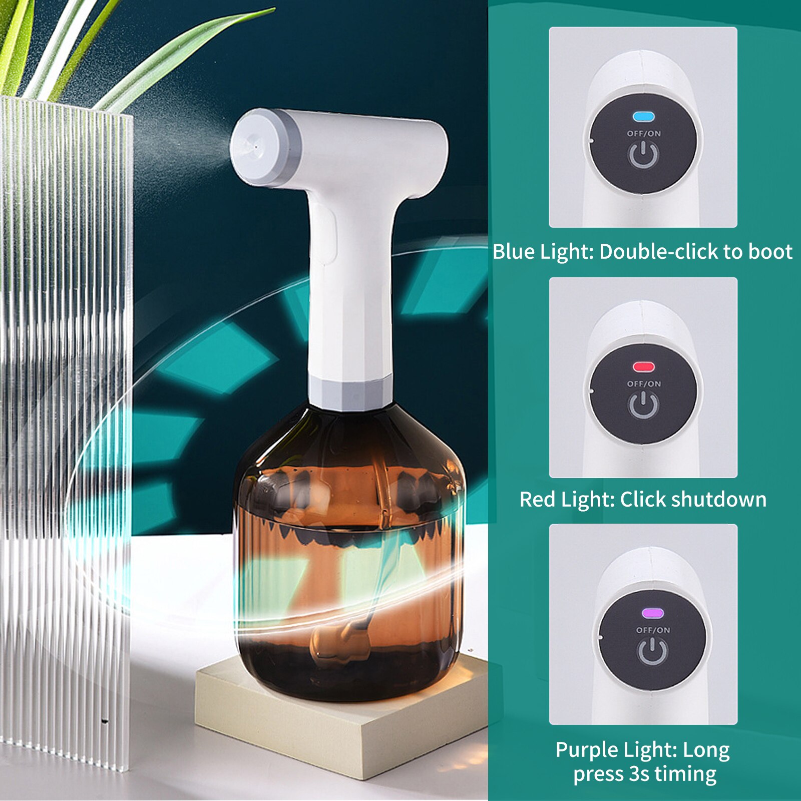 Botella de Spray eléctrica de 900ml para jardinería, regadera automática con temporizador recargable por USB, rociador de jardín con boquilla ajustable