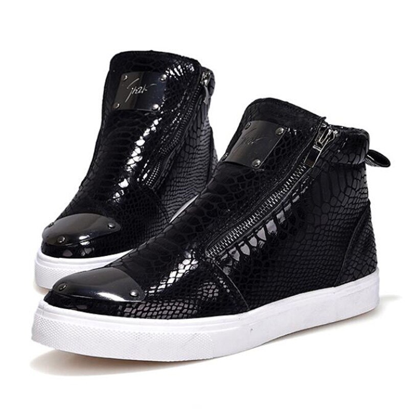 Mens Snake skin Grain Boots Zipper Casual Outdoor High-Top Shoes Man Metal Toe Boots Men's Slip-On Party Driving Boot