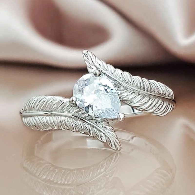 Huitan AAA Water Cubic Zirconia Wedding Bridal Ring with Leaf Side Trendy Jewelry Romantic Anniversary: 7
