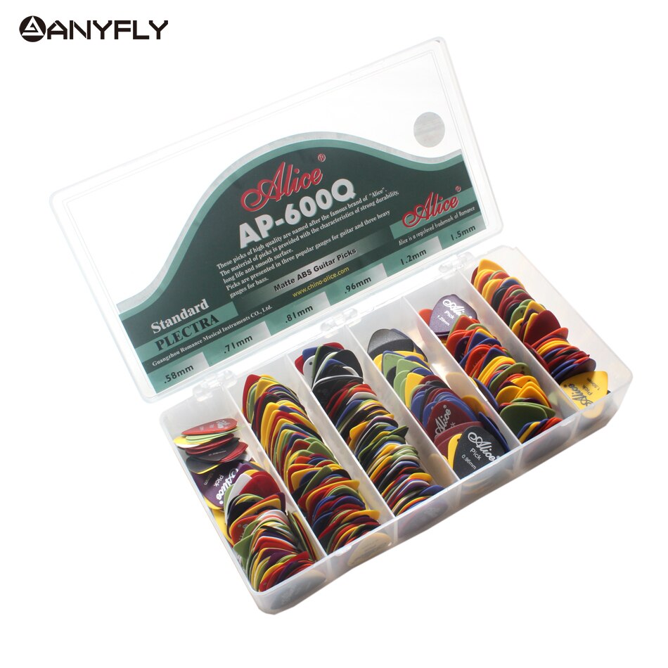 Palheta de guitarra elétrica alice para violão, 600 peças abs antiderrapante palheta de cores variadas e espessura atacado