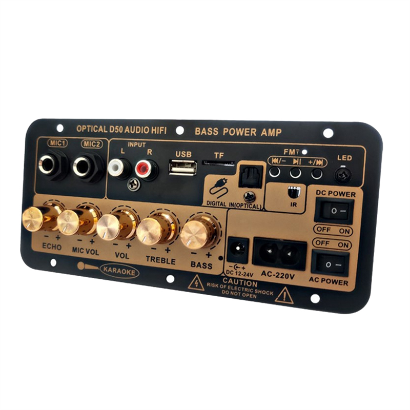 Płytka wzmacniacza D50 z optycznym dźwiękiem Bluetooth AMP USB Radio FM Odtwarzacz TF Subwoofer audio DIY do domu Wtyczka samochodowa-EU
