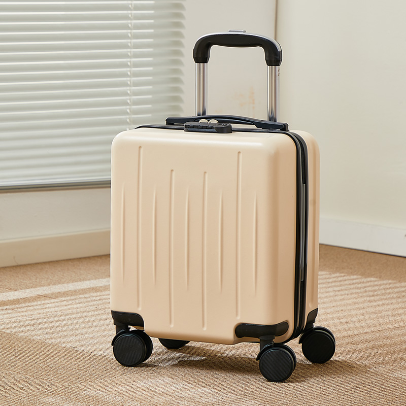 Valise de voyage unisexe à roulettes PC, 14 pouces, , à la , ABS, mini valise d'embarquement, petite main, Lu: Beige