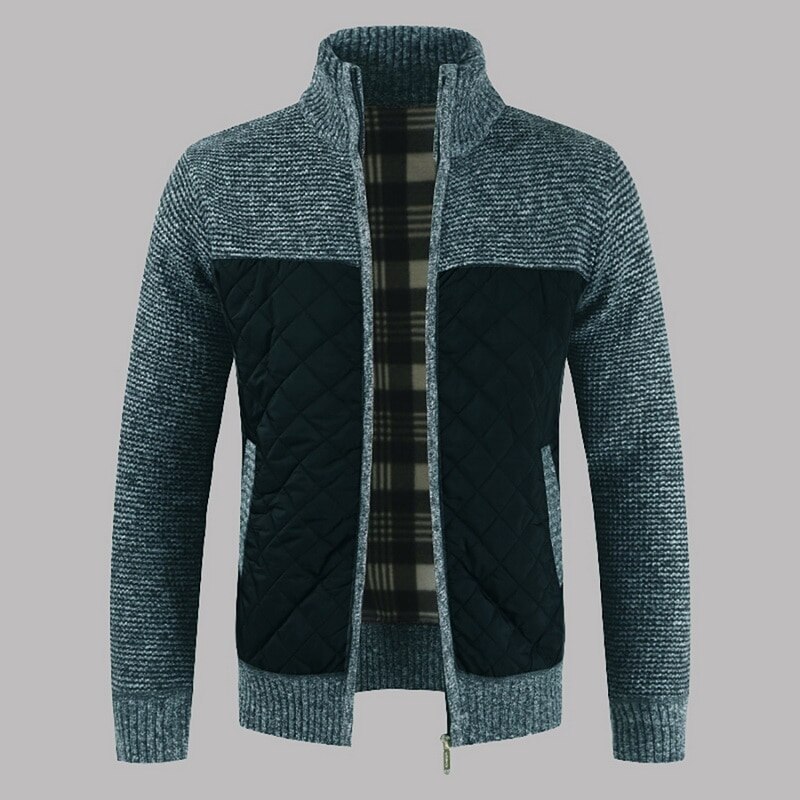 Fleecegenser for menn kåpe vinter tykk patchwork ull cardigan varm strikket genser jakker uformelle herreklær  xy108