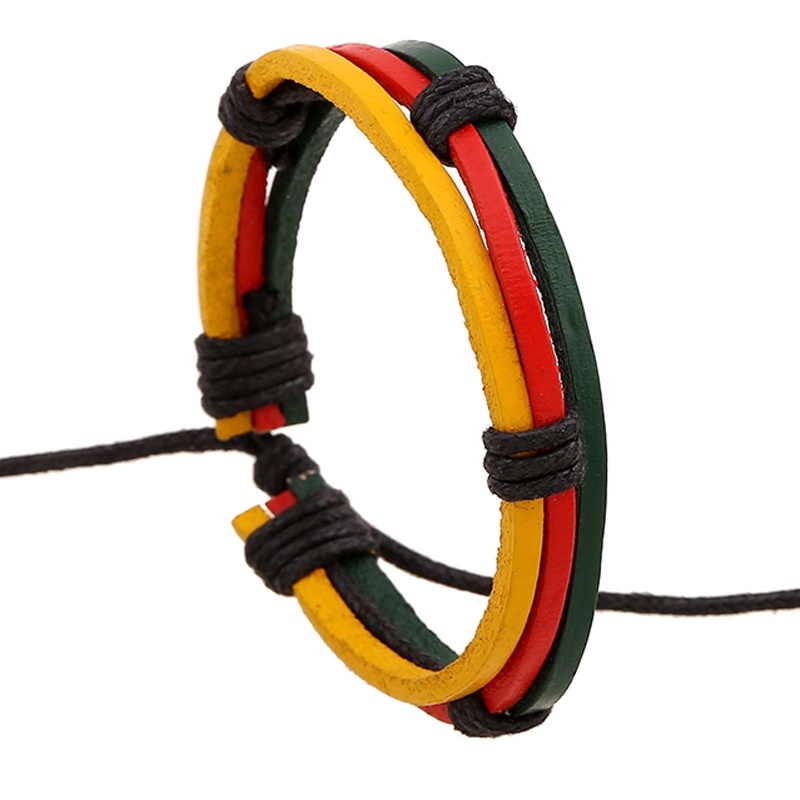 Red Green Yellow Tri-color Woven Leather Bracelet Charm Bracelets for Women Jewelry Accessories