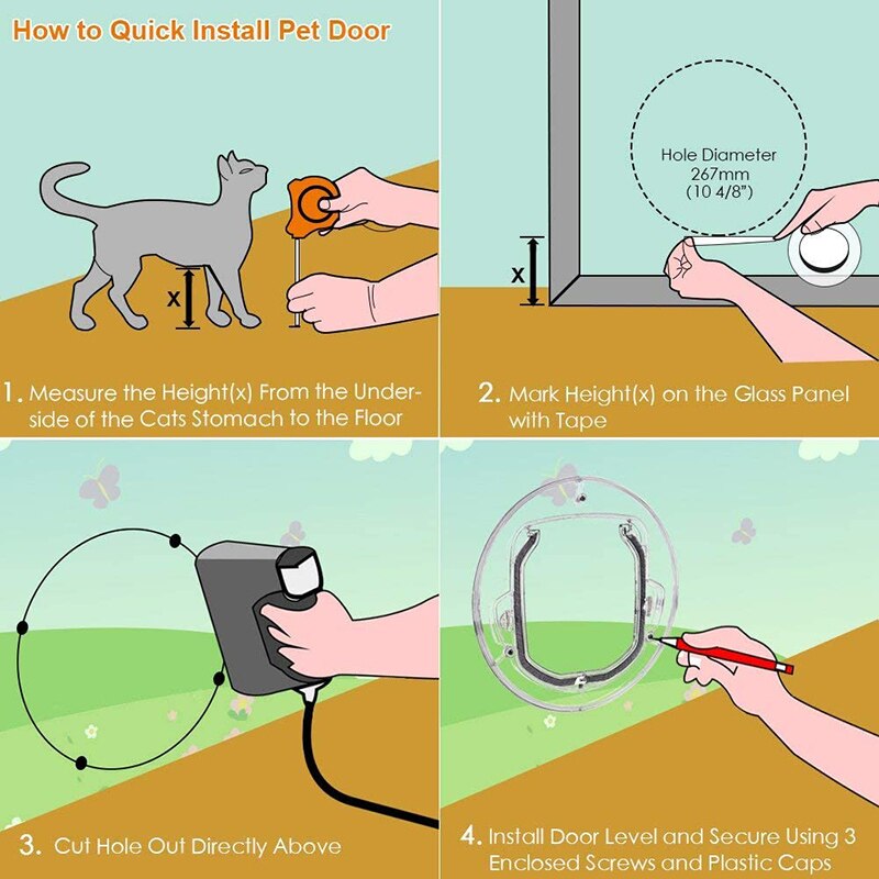 Porte de fenêtre ronde à rabat pour animaux de compagnie, avec 4 voies de verrouillage et doublure, pour chat, chiot, chien, meilleur choix pour fenêtre d&#39;écran