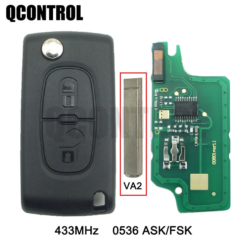 Qcontrol bil fjernbetjening nøgle 433 mhz passer til citroen  c2 c3 c4 c5 berlingo picasso  id46 (ce0536 ask / fsk , 2 knapper  va2)