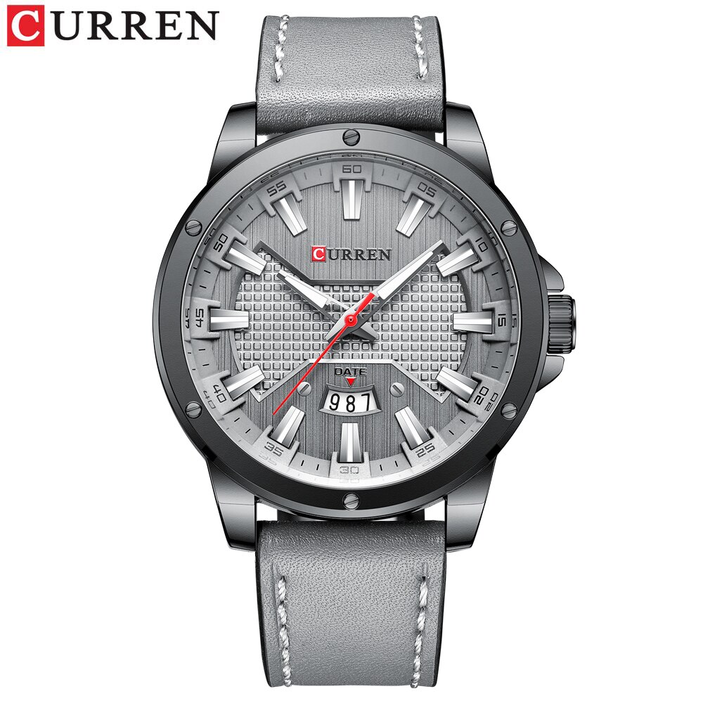 Curren quartz ur til mand læder armbåndsure casual ur med dato relogio masculino: Grå ure