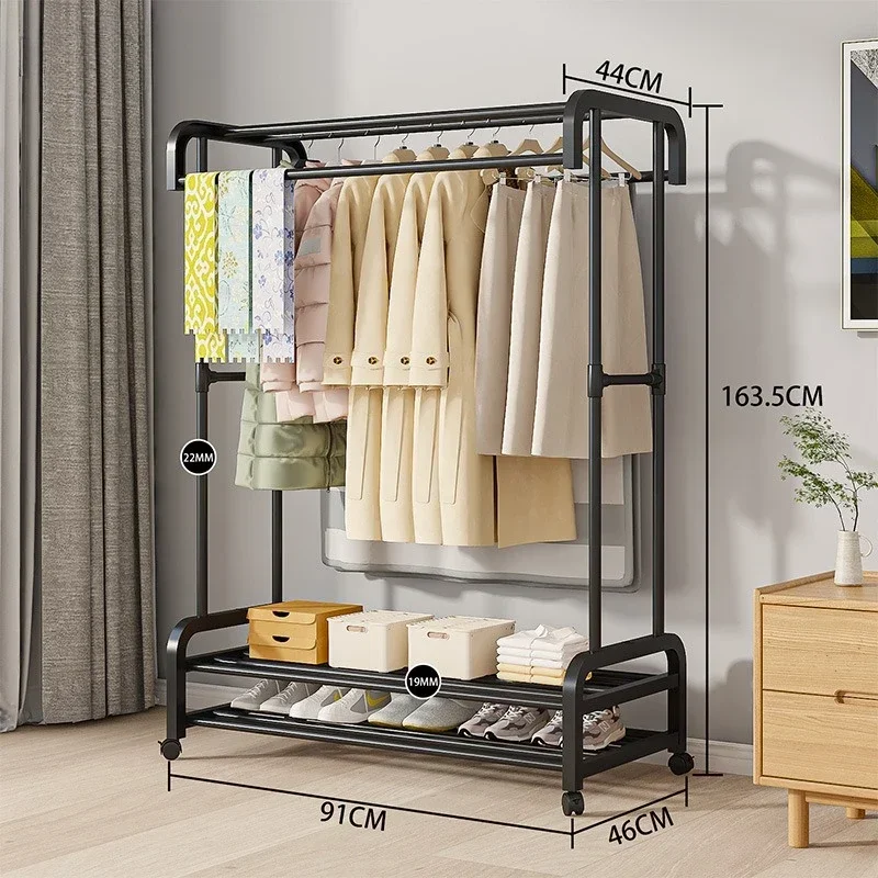Porte-vêtements grand cintre Simple multicouche support de séchage au sol support de séchage ménage mobile intérieur roulant cintre: Beige